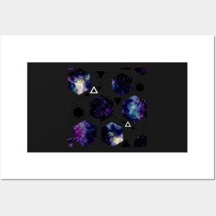 Violet Nebula in Hexagon and Black Triangles Posters and Art